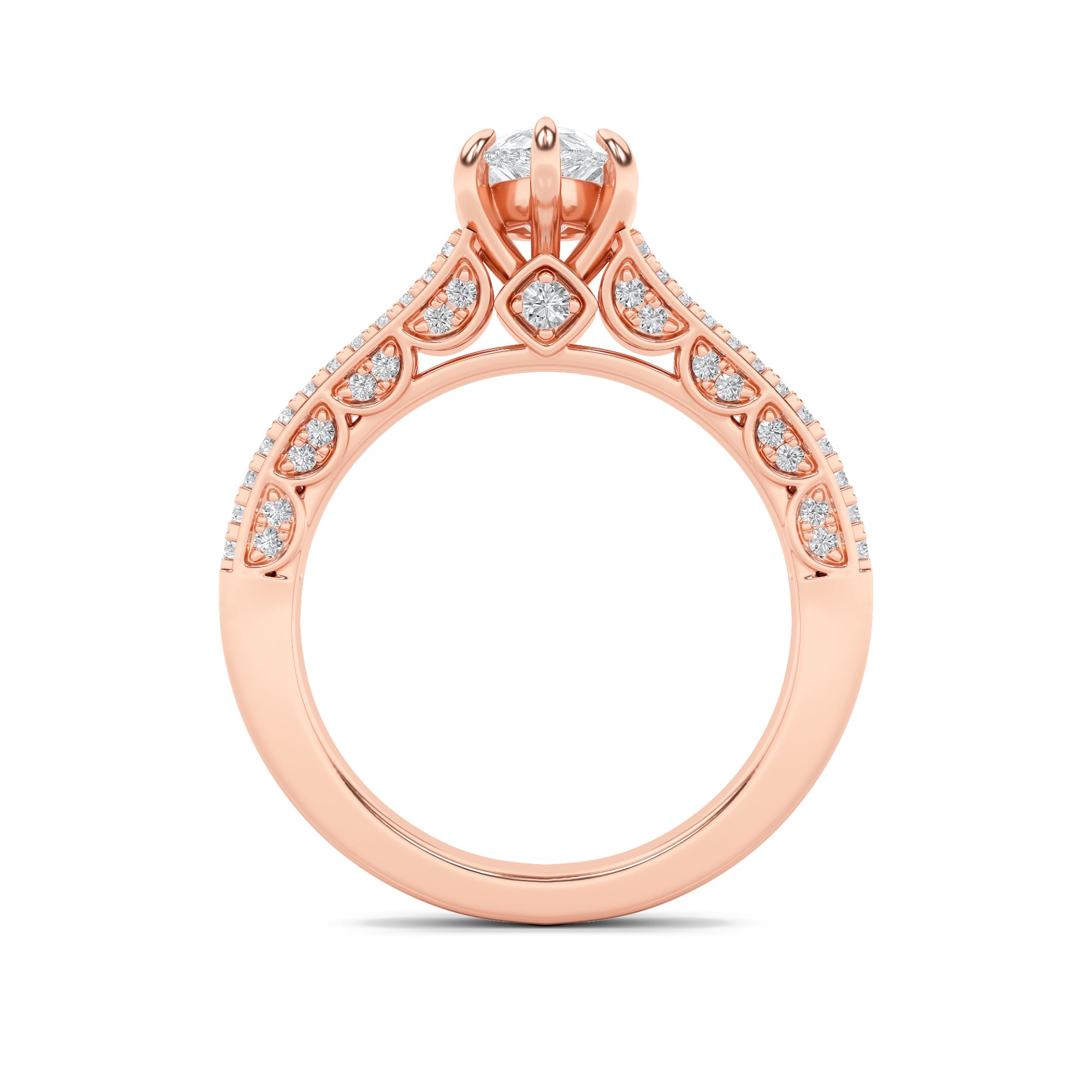 2CTW Pear Shaped Lab Grown Diamond (F/VS) Split Shank Accented Engagement Ring in 14K Gold