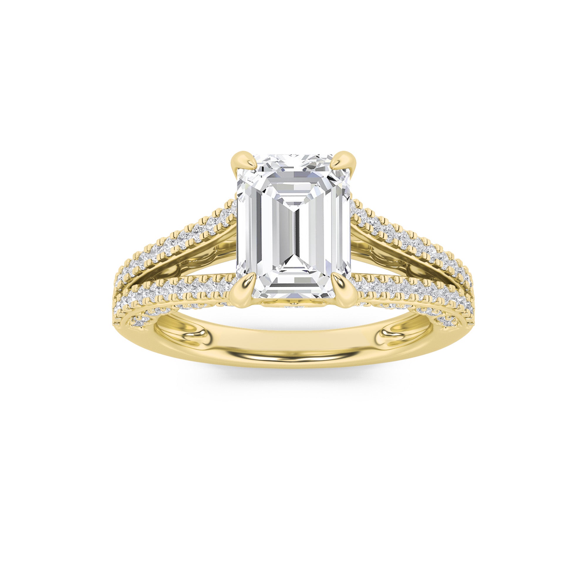 2CTW Radiant Shaped Lab Grown Diamond (F/VS) Split Shank Accented Engagement Ring in 14K Gold