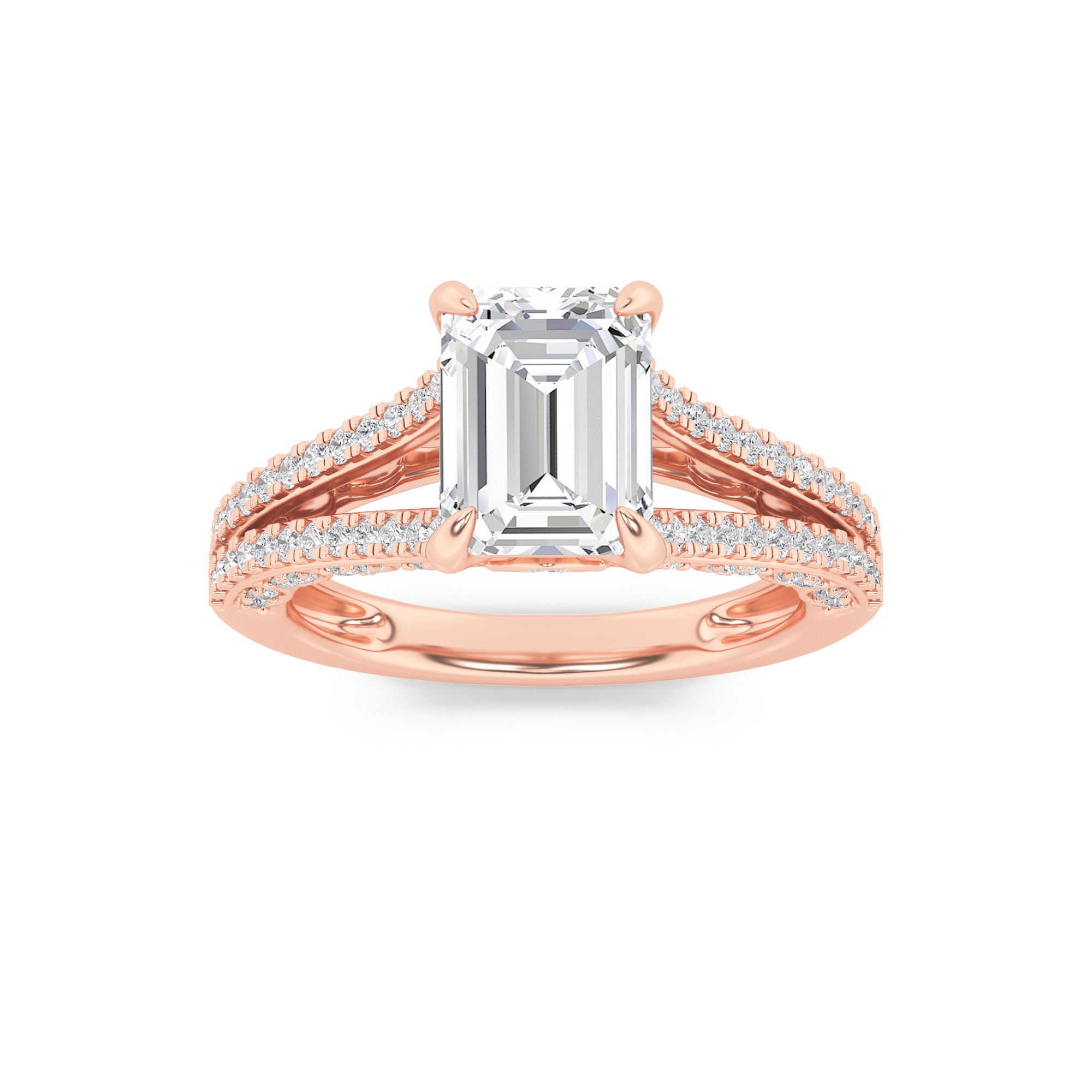 2CTW Radiant Shaped Lab Grown Diamond (F/VS) Split Shank Accented Engagement Ring in 14K Gold