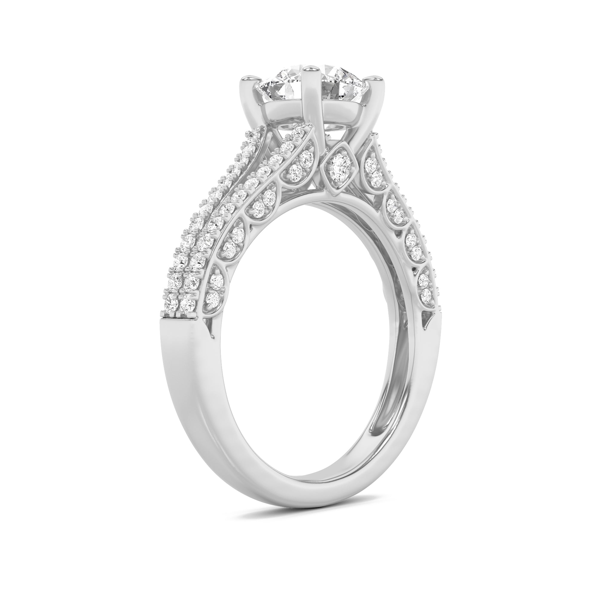 2CTW Round Shaped Lab Grown Diamond (F/VS) Split Shank Accented Engagement Ring in 14K Gold