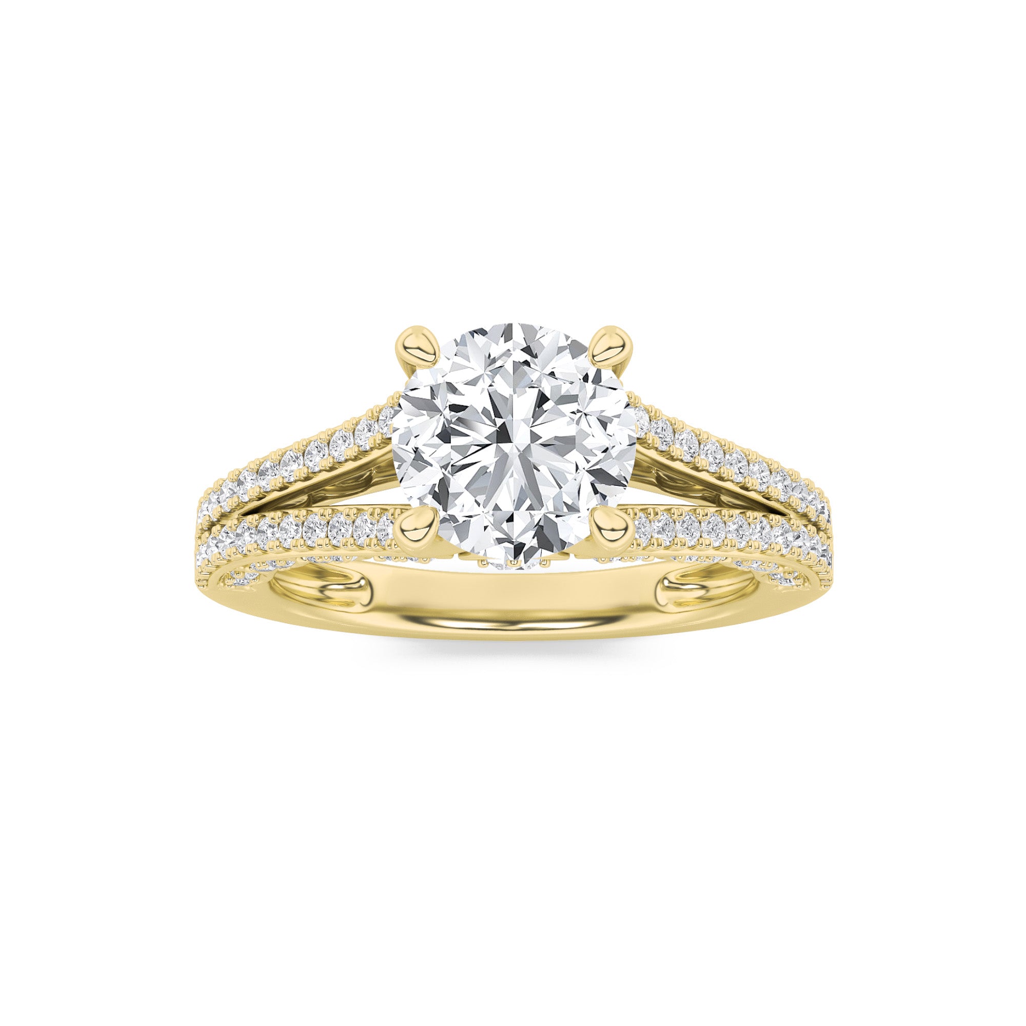 2CTW Round Shaped Lab Grown Diamond (F/VS) Split Shank Accented Engagement Ring in 14K Gold