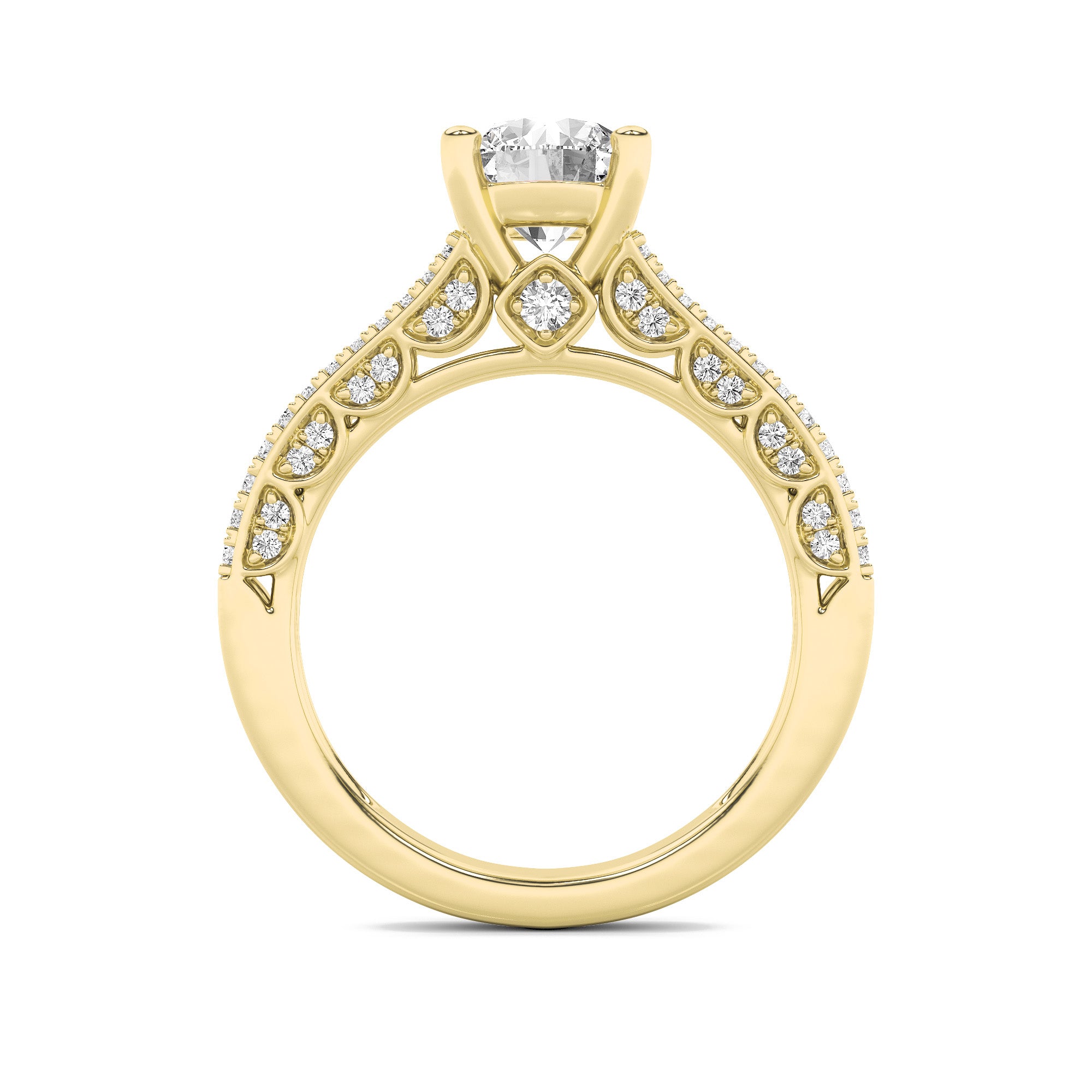 2CTW Round Shaped Lab Grown Diamond (F/VS) Split Shank Accented Engagement Ring in 14K Gold