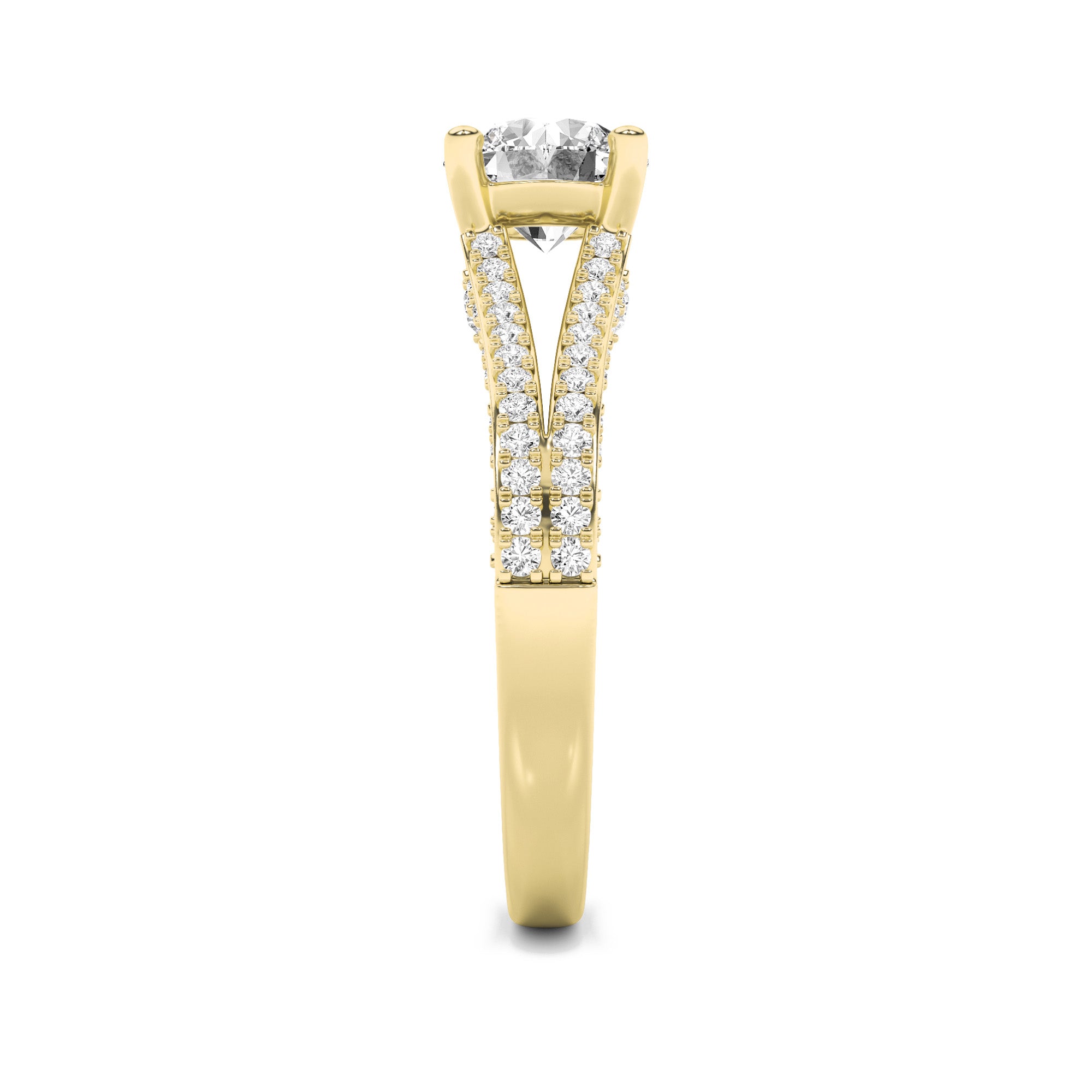 2CTW Round Shaped Lab Grown Diamond (F/VS) Split Shank Accented Engagement Ring in 14K Gold