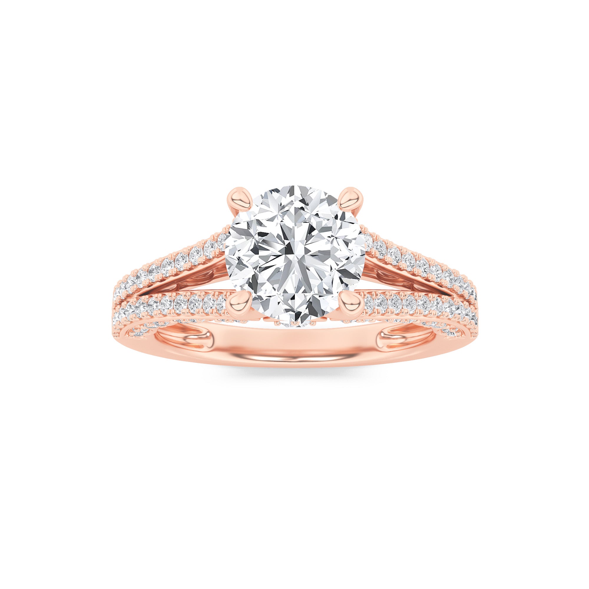 2CTW Round Shaped Lab Grown Diamond (F/VS) Split Shank Accented Engagement Ring in 14K Gold