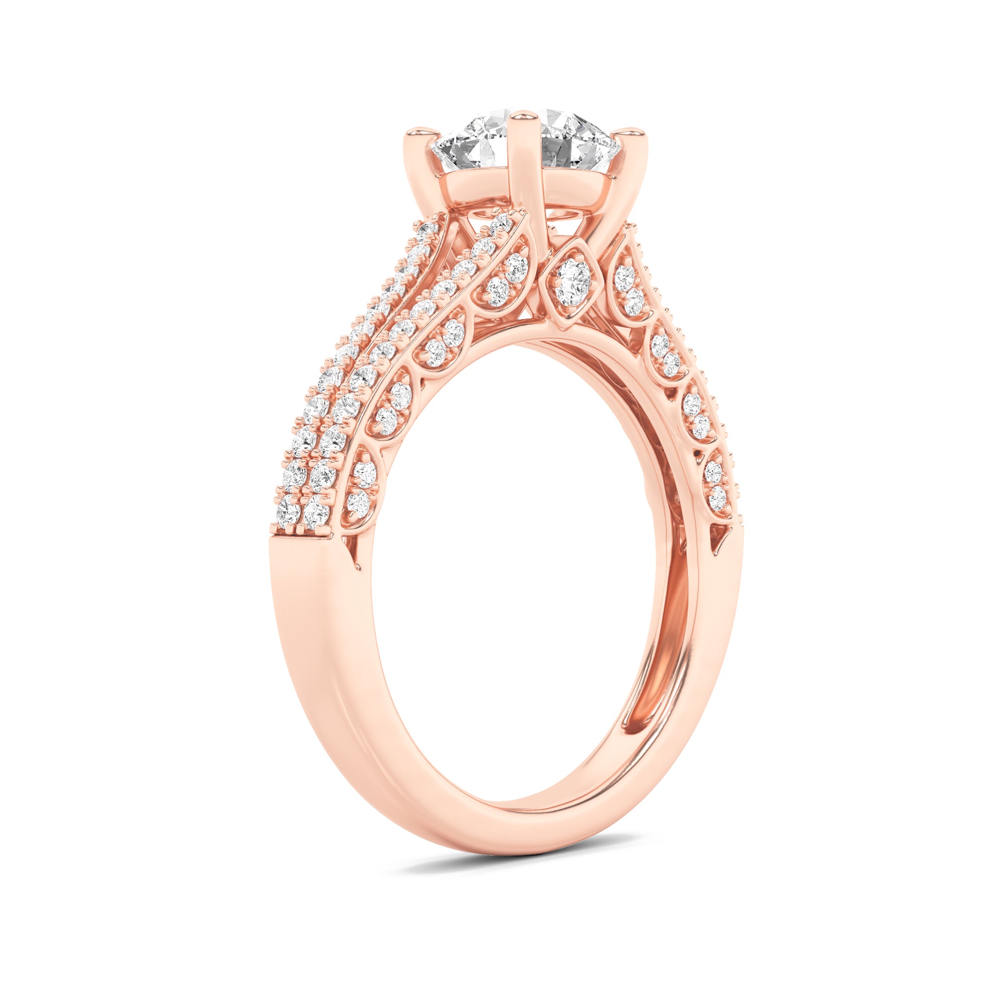 2CTW Round Shaped Lab Grown Diamond (F/VS) Split Shank Accented Engagement Ring in 14K Gold