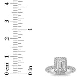 2CTW Emerald Shaped Lab Grown Diamond (F/VS) Halo Accented Engagement Ring in 14K Gold