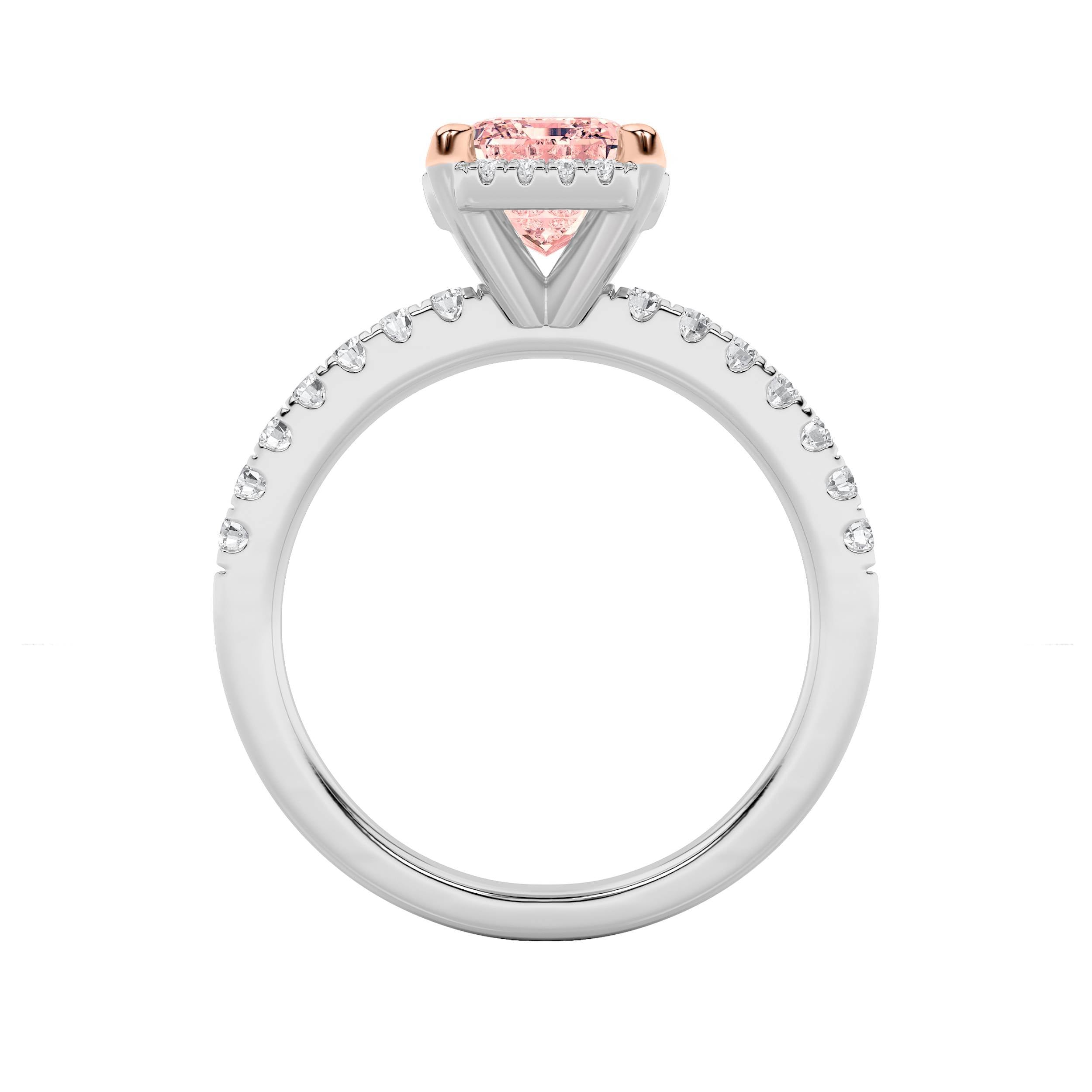 2CTW Emerald Shaped Lab Grown Diamond (F/VS) Halo Accented Engagement Ring in 14K Gold