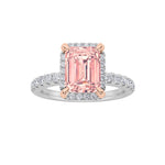 2CTW Emerald Shaped Lab Grown Diamond (F/VS) Halo Accented Engagement Ring in 14K Gold