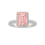 2CTW Emerald Shaped Lab Grown Diamond (F/VS) Halo Accented Engagement Ring in 14K Gold