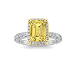2CTW Emerald Shaped Lab Grown Diamond (F/VS) Halo Accented Engagement Ring in 14K Gold