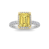 2CTW Emerald Shaped Lab Grown Diamond (F/VS) Halo Accented Engagement Ring in 14K Gold