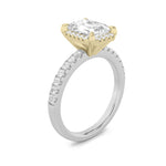2CTW Emerald Shaped Lab Grown Diamond (F/VS) Halo Accented Engagement Ring in 14K Gold