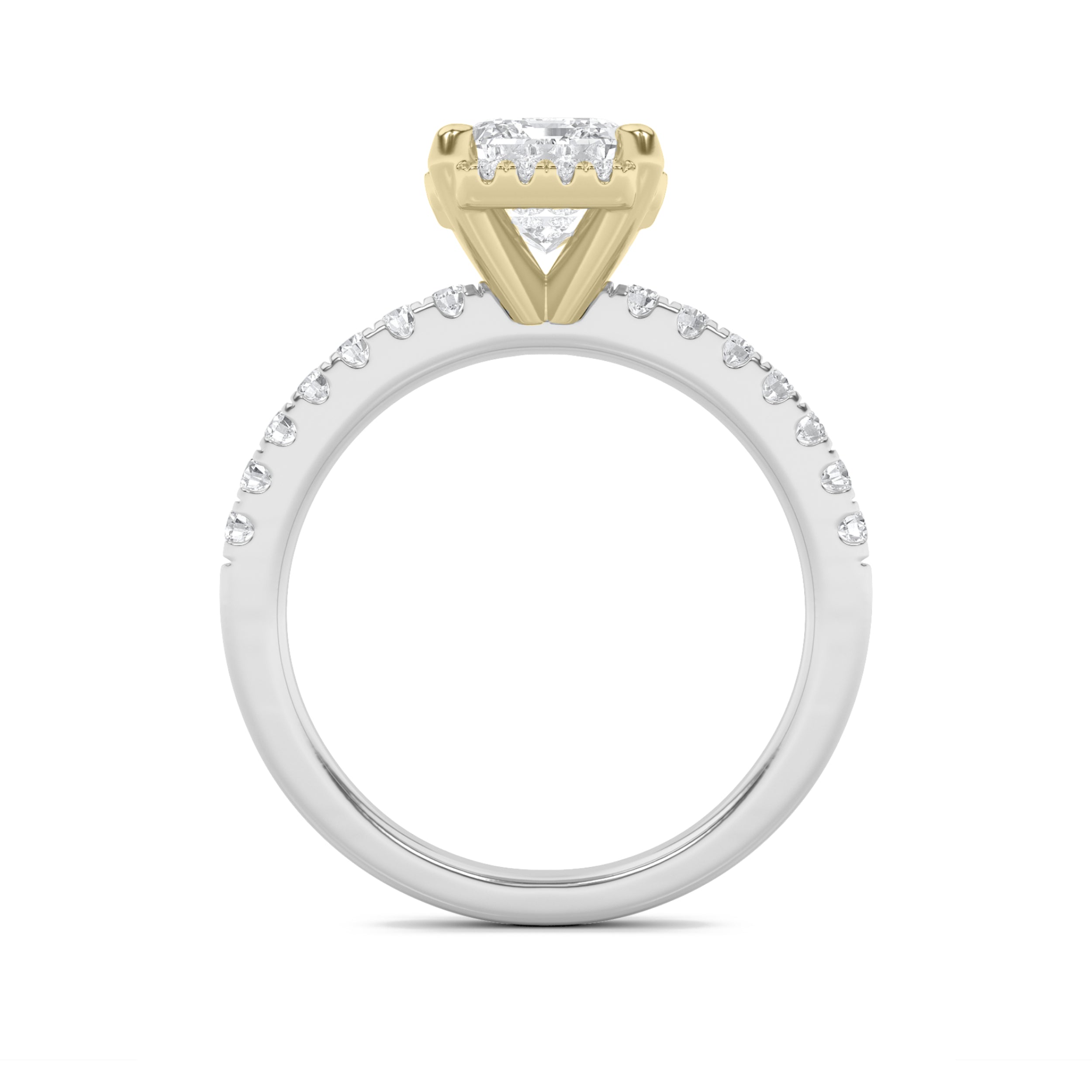 2CTW Emerald Shaped Lab Grown Diamond (F/VS) Halo Accented Engagement Ring in 14K Gold