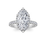 2CTW Marquise Shaped Lab Grown Diamond (F/VS) Halo Accented Engagement Ring in 14K Gold