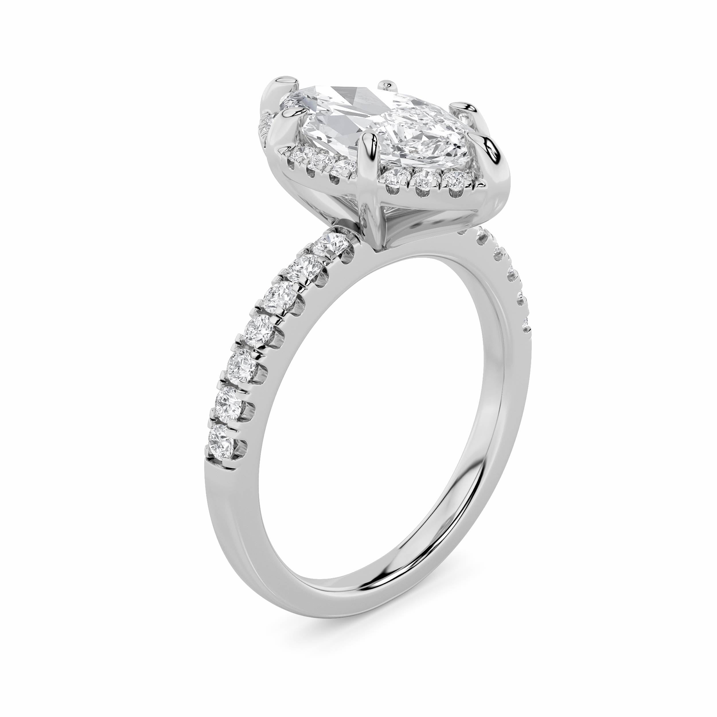2CTW Marquise Shaped Lab Grown Diamond (F/VS) Halo Accented Engagement Ring in 14K Gold