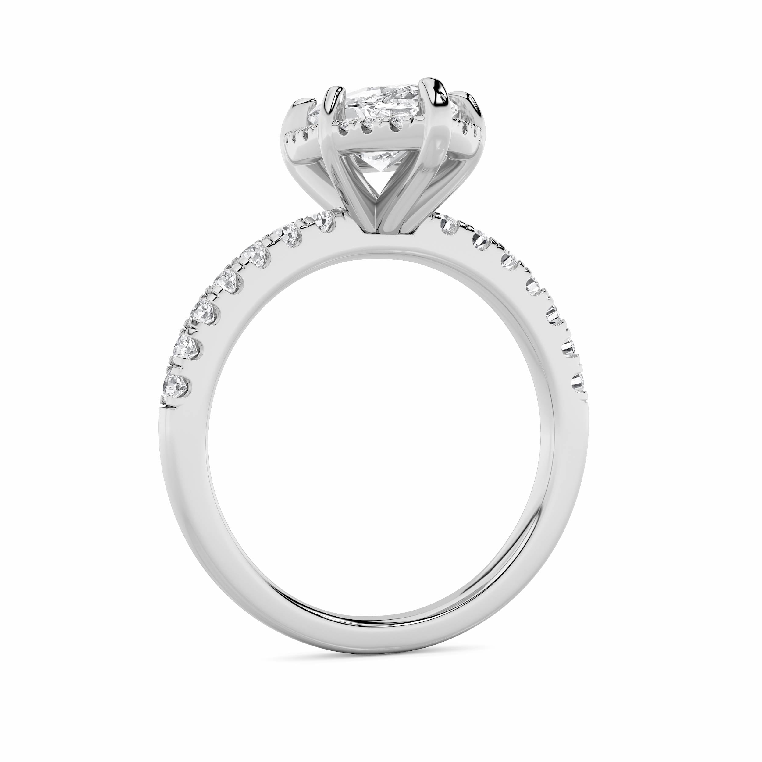 2CTW Marquise Shaped Lab Grown Diamond (F/VS) Halo Accented Engagement Ring in 14K Gold