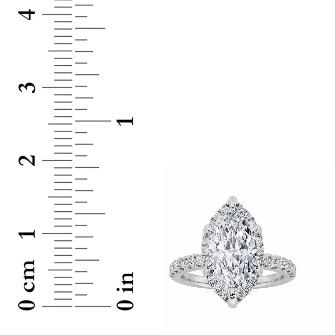2CTW Marquise Shaped Lab Grown Diamond (F/VS) Halo Accented Engagement Ring in 14K Gold