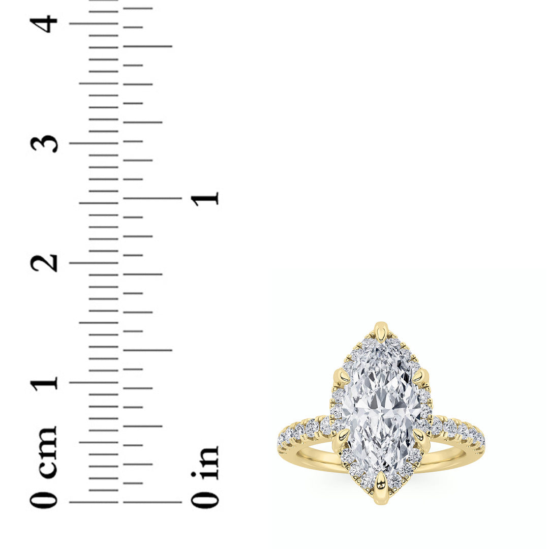 2CTW Marquise Shaped Lab Grown Diamond (F/VS) Halo Accented Engagement Ring in 14K Gold