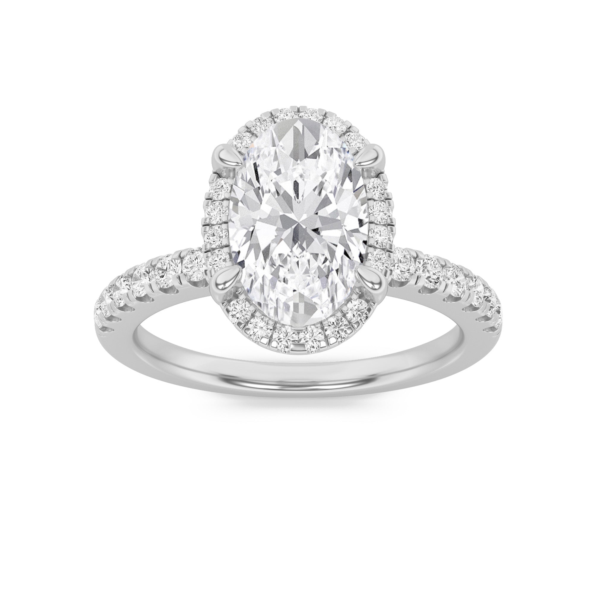 2CTW Oval Shaped Lab Grown Diamond (F/VS) Halo Accented Engagement Ring in 14K Gold