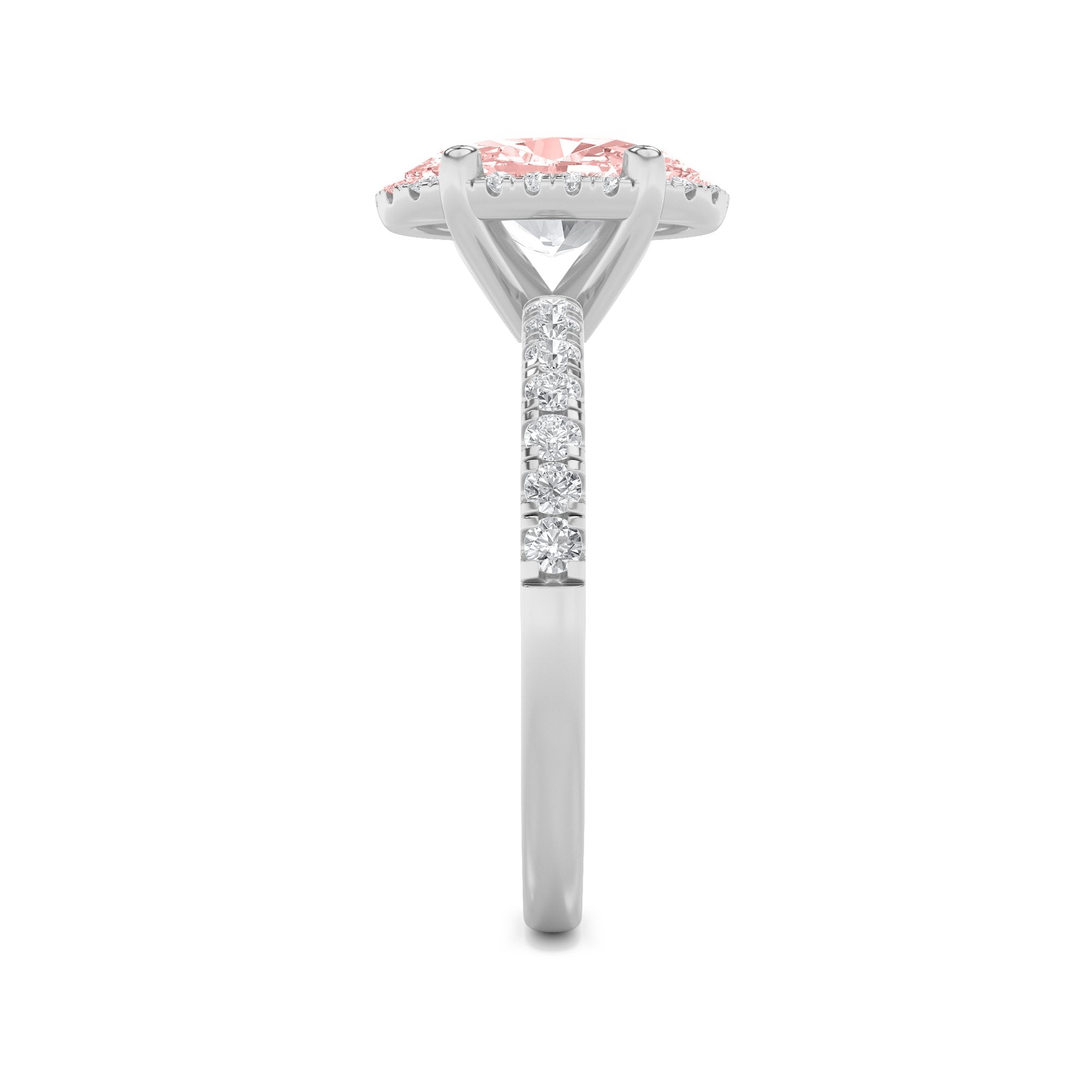 2CTW Oval Shaped Lab Grown Diamond (F/VS) Halo Accented Engagement Ring in 14K Gold