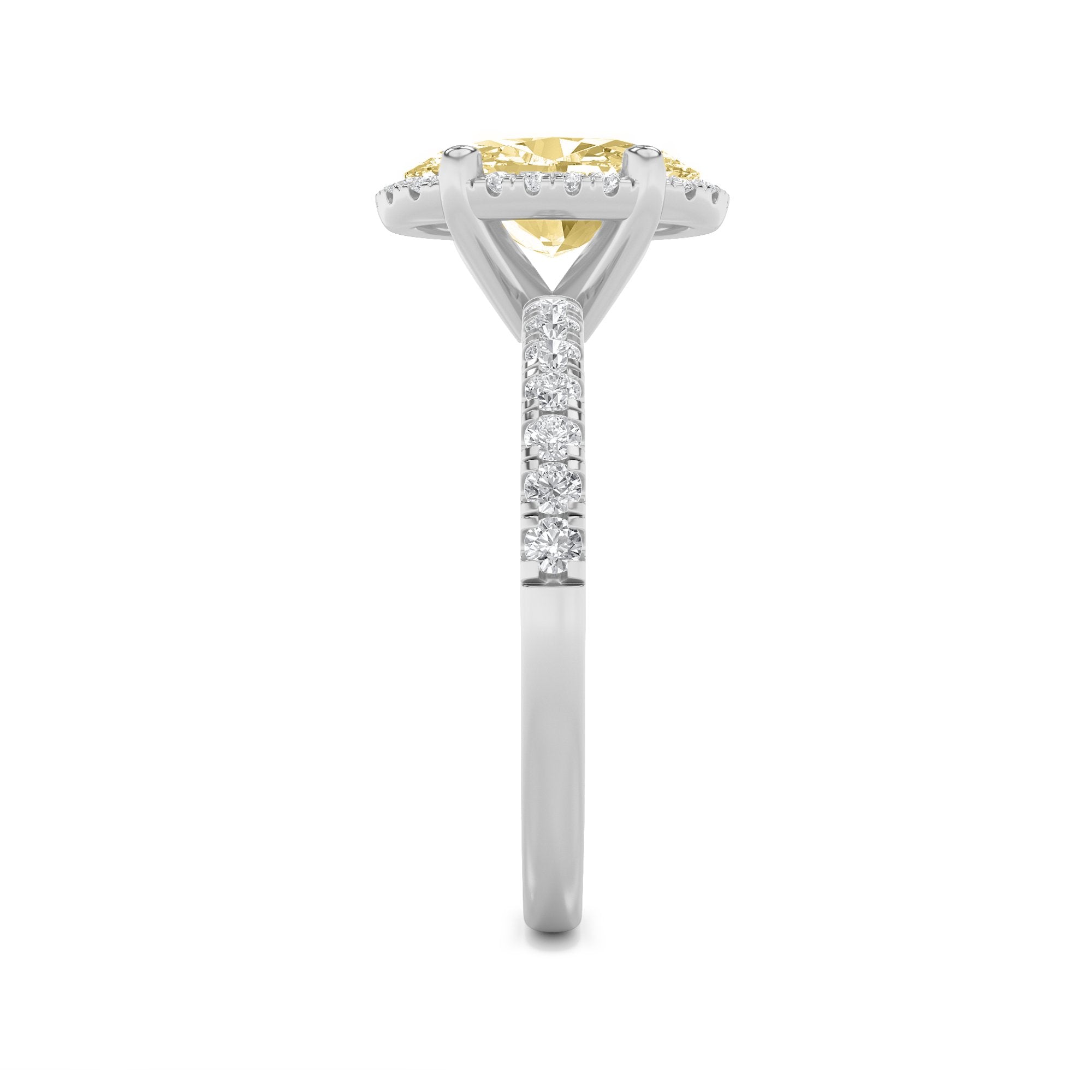 2CTW Oval Shaped Lab Grown Diamond (F/VS) Halo Accented Engagement Ring in 14K Gold