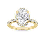 2CTW Oval Shaped Lab Grown Diamond (F/VS) Halo Accented Engagement Ring in 14K Gold