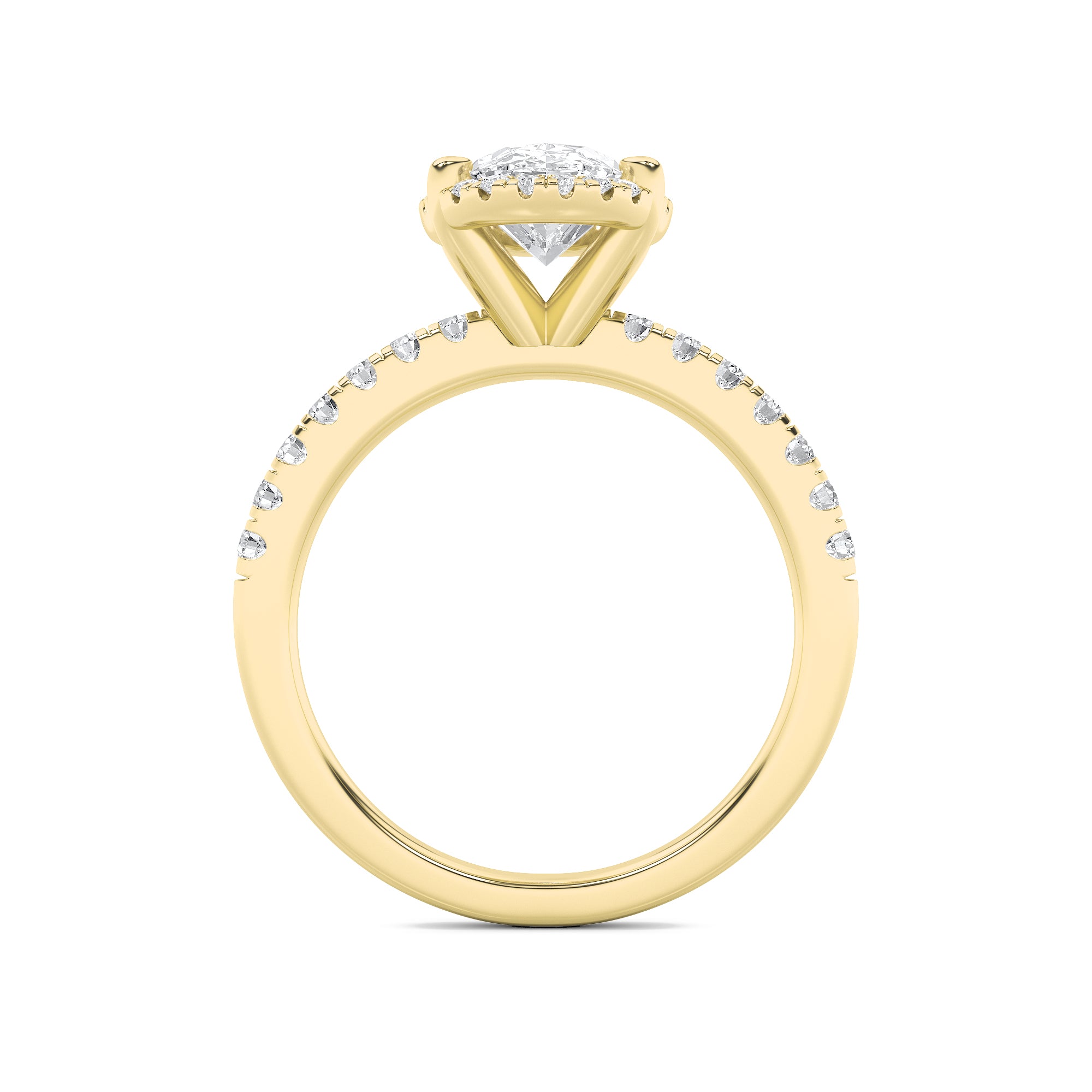 2CTW Oval Shaped Lab Grown Diamond (F/VS) Halo Accented Engagement Ring in 14K Gold