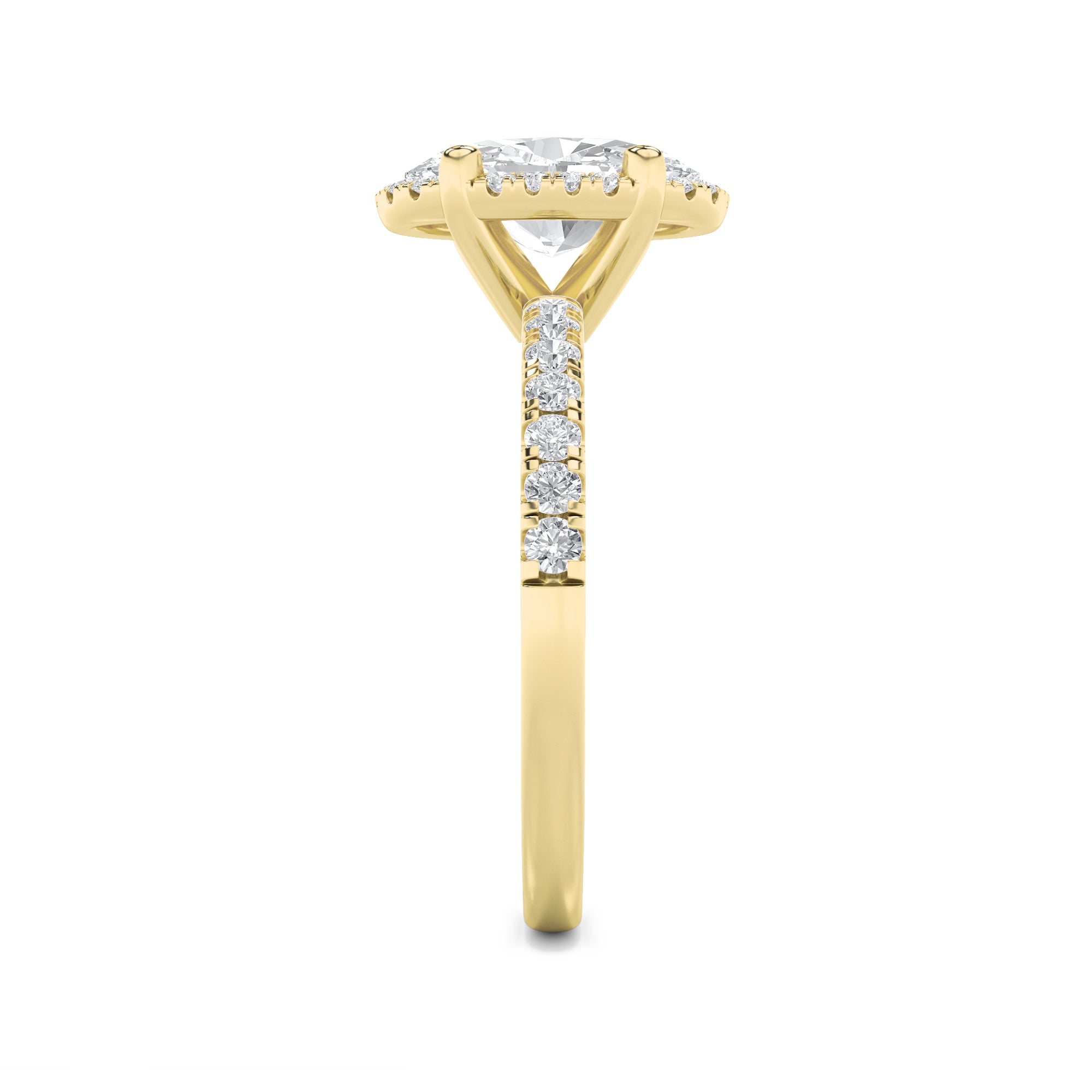 2CTW Oval Shaped Lab Grown Diamond (F/VS) Halo Accented Engagement Ring in 14K Gold