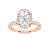 2CTW Oval Shaped Lab Grown Diamond (G/VS) Halo Accented Engagement Ring in 14K Gold