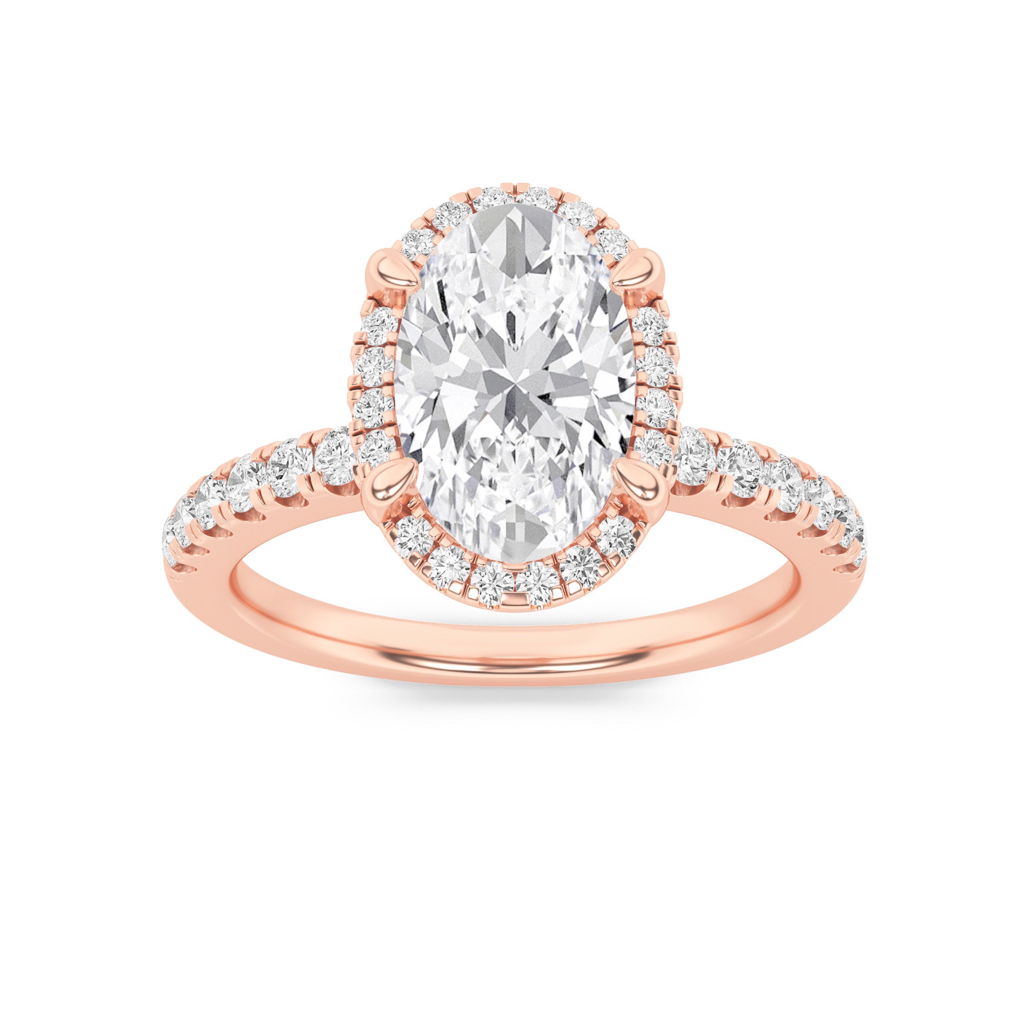 2CTW Oval Shaped Lab Grown Diamond (G/VS) Halo Accented Engagement Ring in 14K Gold