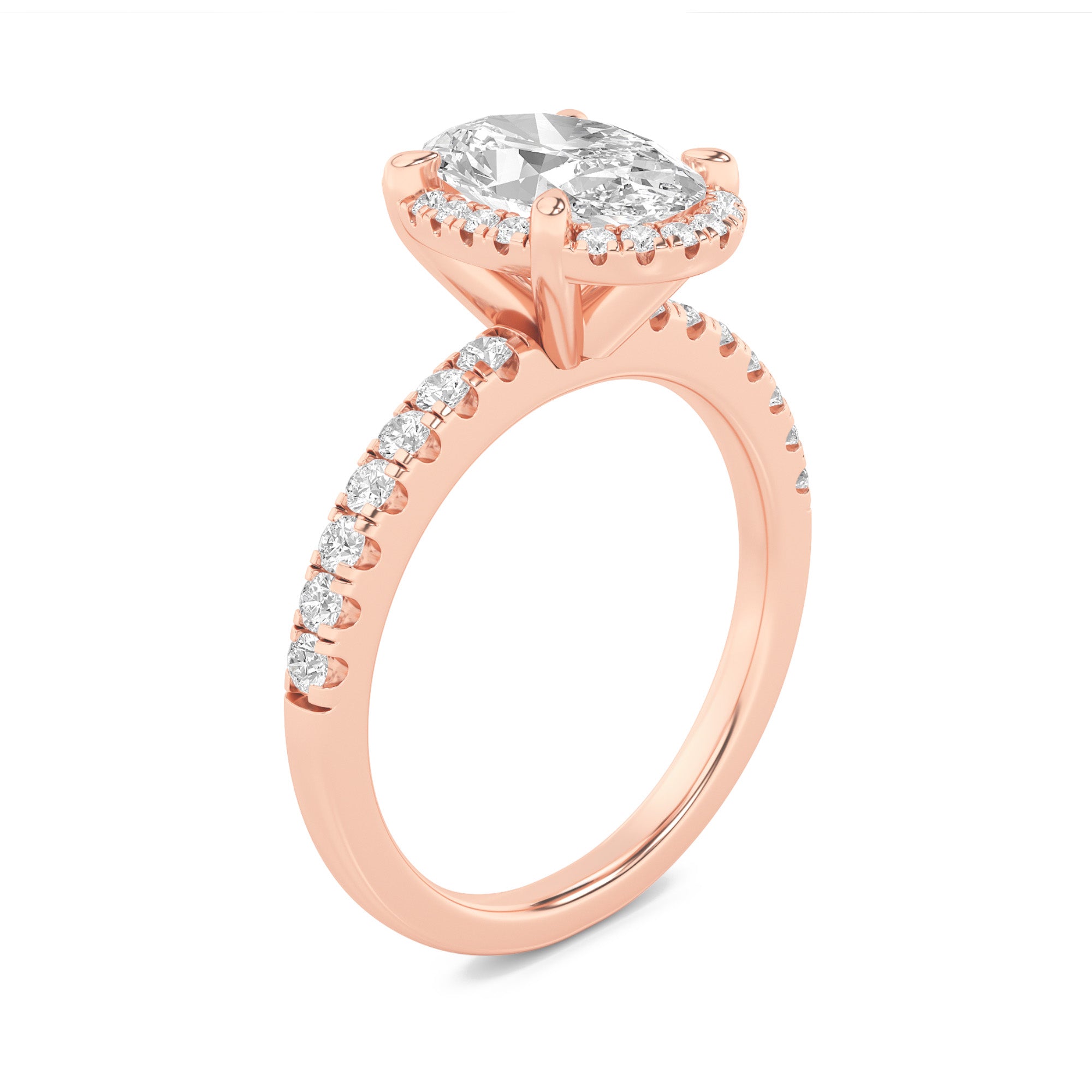 2CTW Oval Shaped Lab Grown Diamond (G/VS) Halo Accented Engagement Ring in 14K Gold