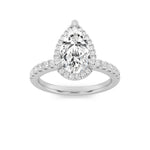 2CTW Pear Shaped Lab Grown Diamond (F/VS) Halo Accented Engagement Ring in 14K Gold