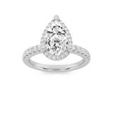 2CTW Pear Shaped Lab Grown Diamond (F/VS) Halo Accented Engagement Ring in 14K Gold