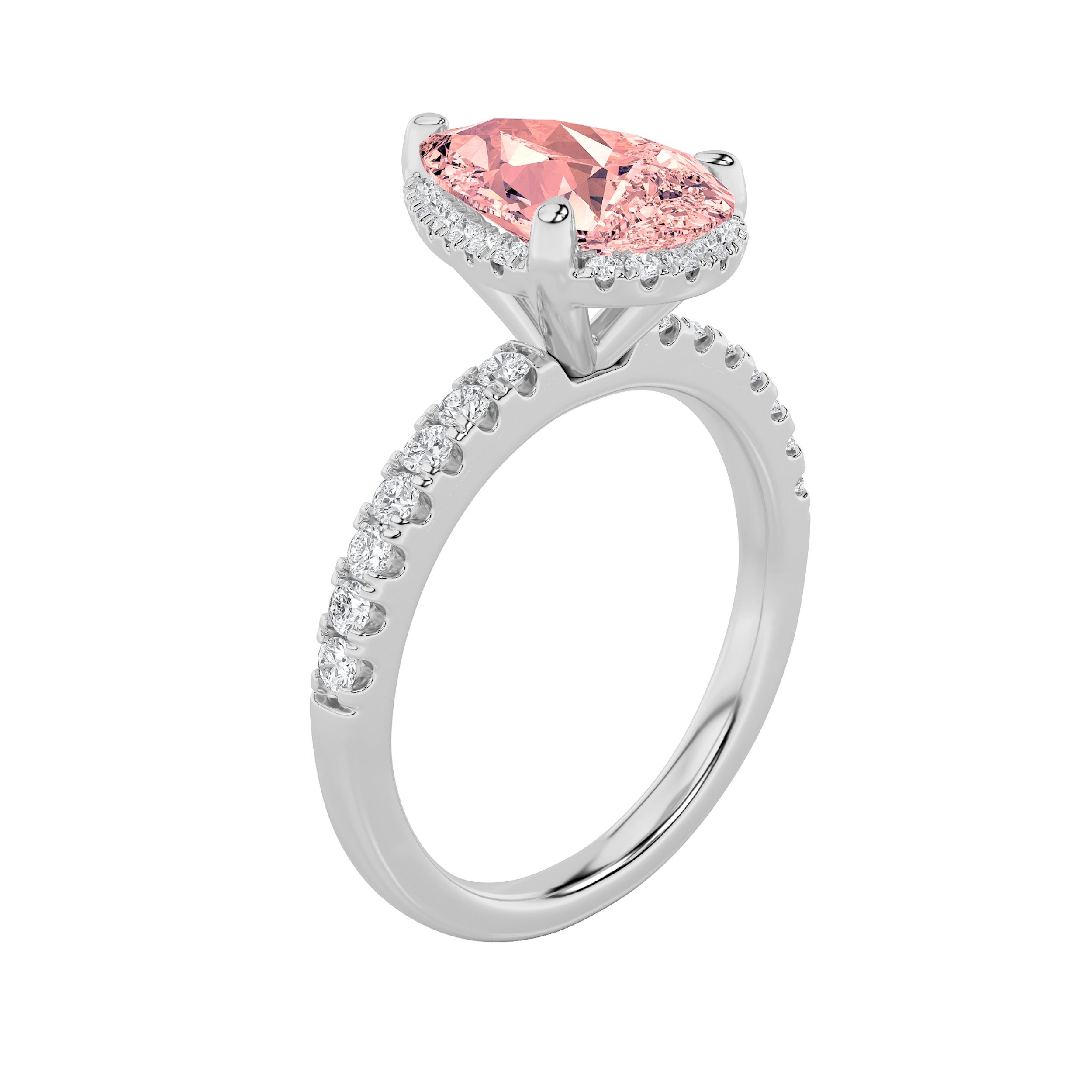 2CTW Pear Shaped Lab Grown Diamond (F/VS) Halo Accented Engagement Ring in 14K Gold