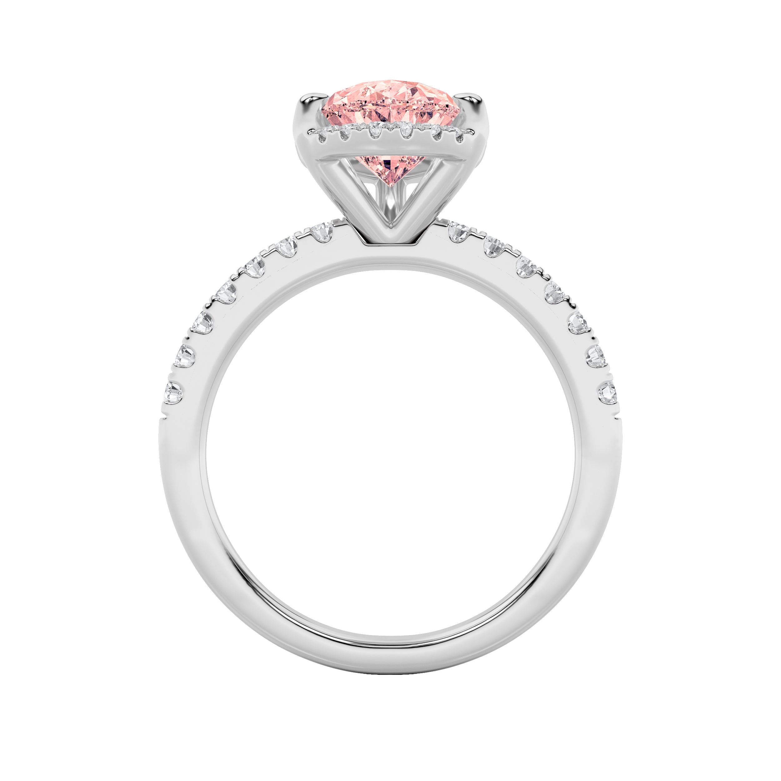 2CTW Pear Shaped Lab Grown Diamond (F/VS) Halo Accented Engagement Ring in 14K Gold