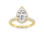 2CTW Pear Shaped Lab Grown Diamond (F/VS) Halo Accented Engagement Ring in 14K Gold