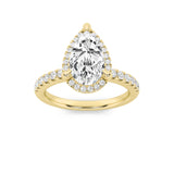 2CTW Pear Shaped Lab Grown Diamond (F/VS) Halo Accented Engagement Ring in 14K Gold