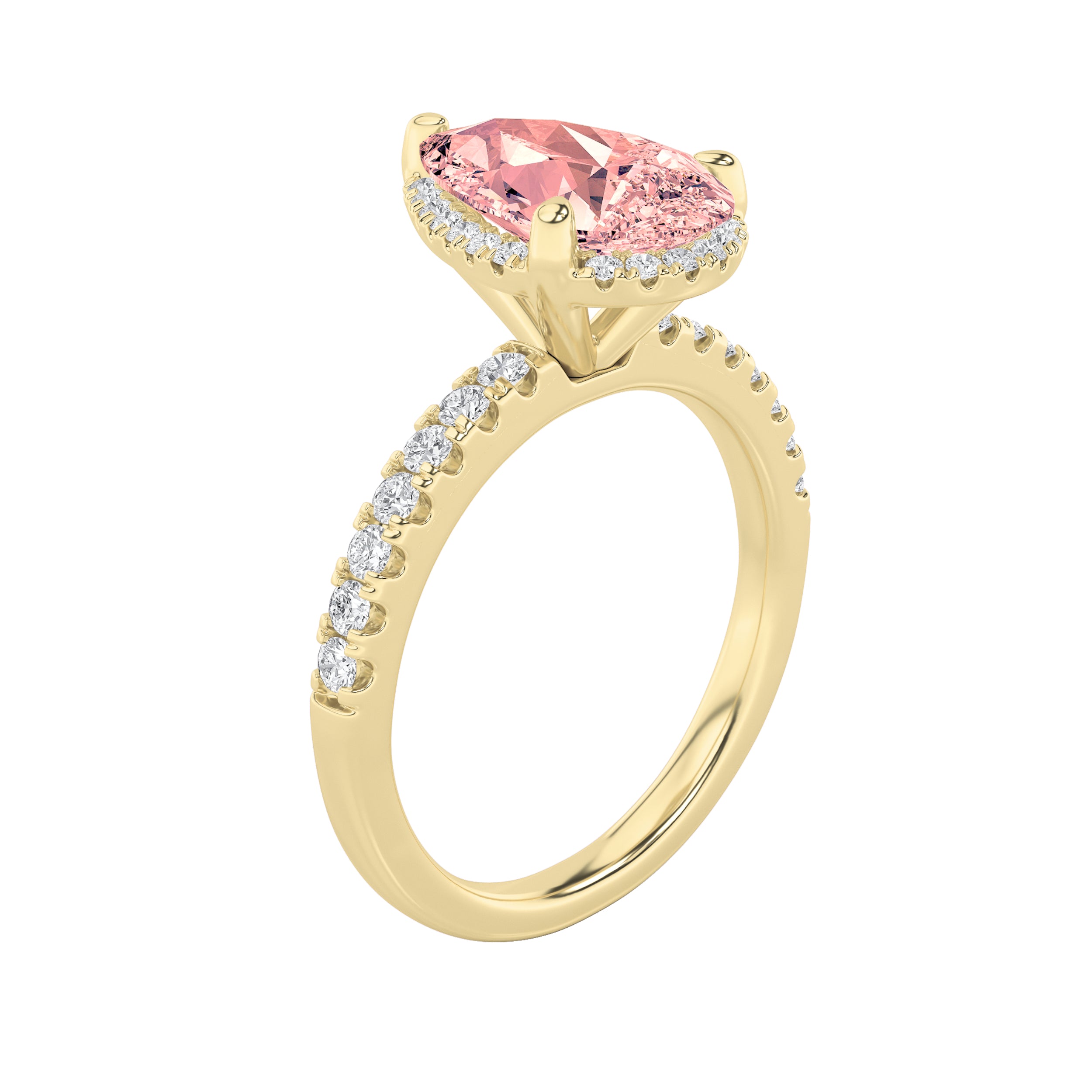 2CTW Pear Shaped Lab Grown Diamond (F/VS) Halo Accented Engagement Ring in 14K Gold