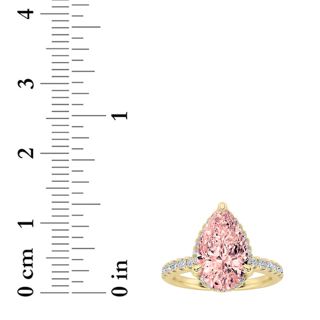 2CTW Pear Shaped Lab Grown Diamond (F/VS) Halo Accented Engagement Ring in 14K Gold