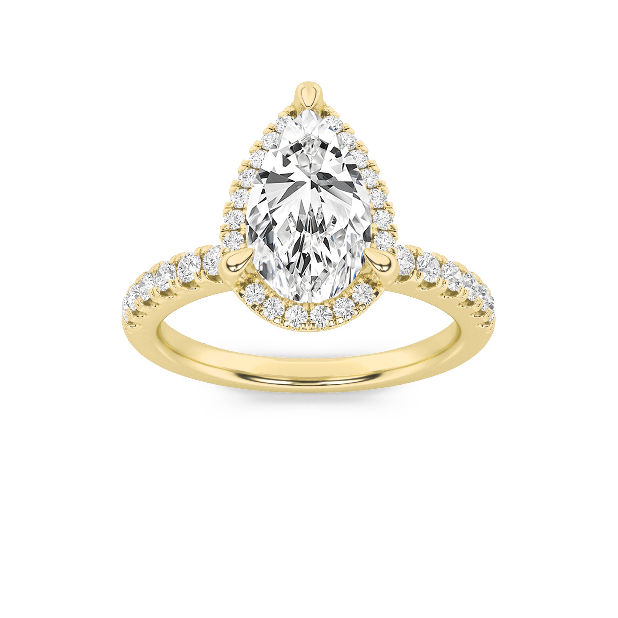 2CTW Pear Shaped Lab Grown Diamond (G/VS) Halo Accented Engagement Ring in 14K Gold
