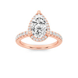 2CTW Pear Shaped Lab Grown Diamond (F/VS) Halo Accented Engagement Ring in 14K Gold