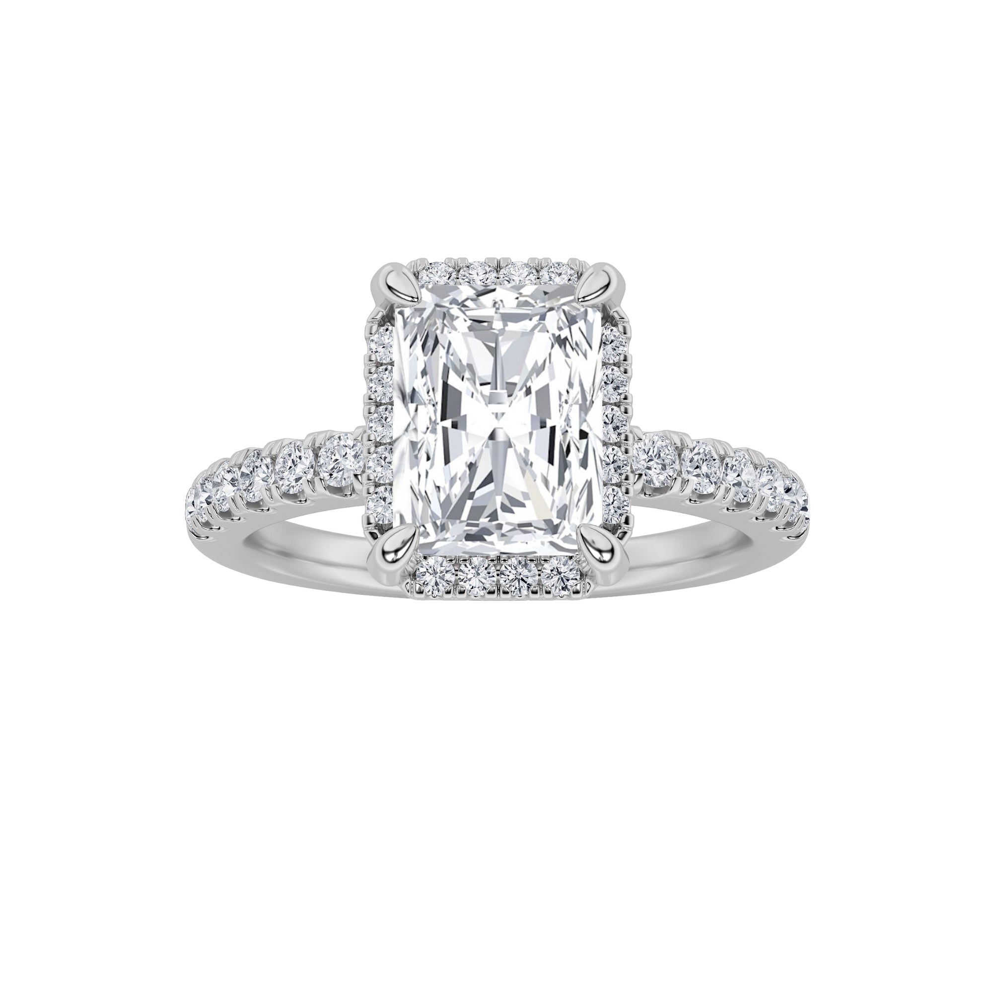 2CTW Radiant Shaped Lab Grown Diamond (F/VS) Halo Accented Engagement Ring in 14K Gold