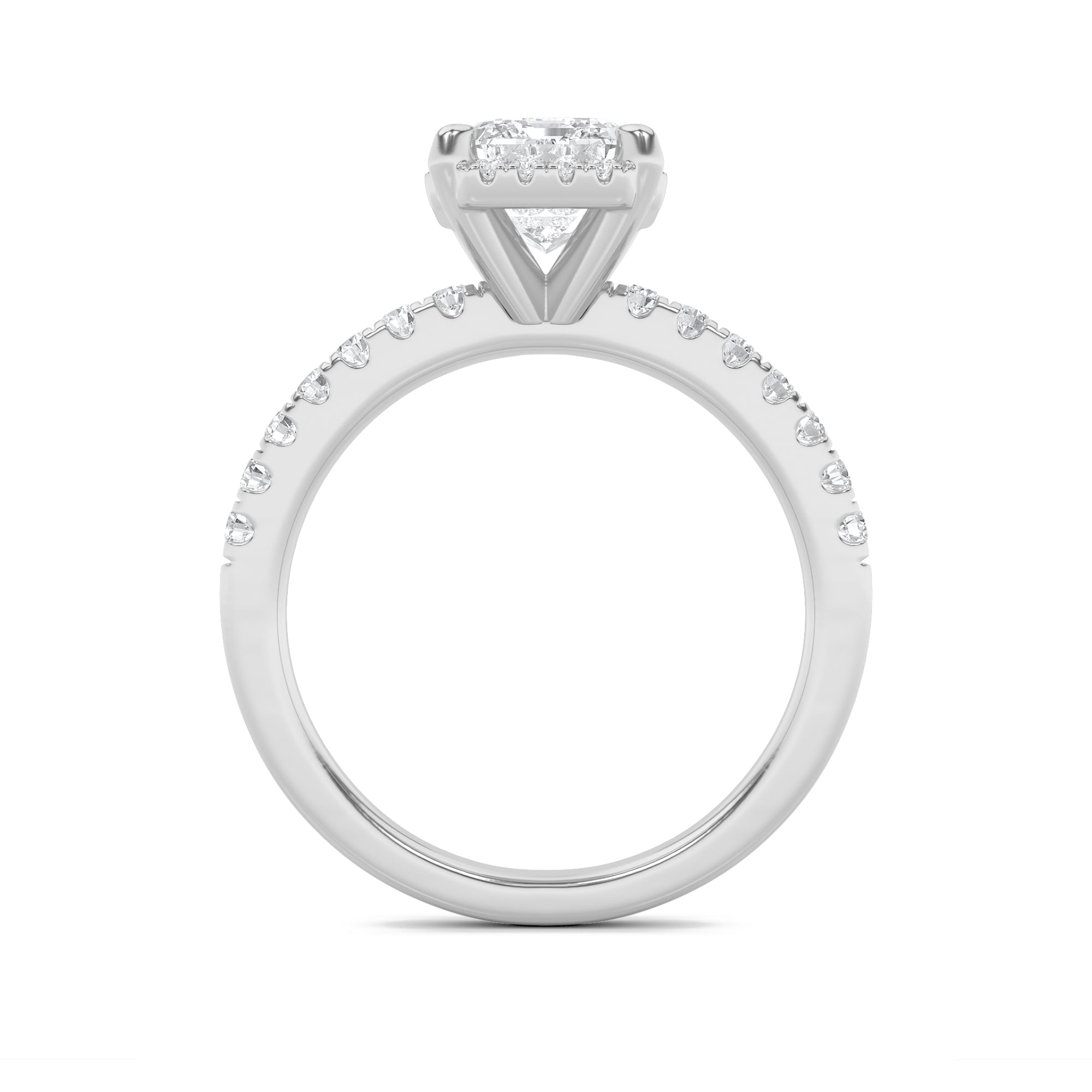 2CTW Radiant Shaped Lab Grown Diamond (F/VS) Halo Accented Engagement Ring in 14K Gold