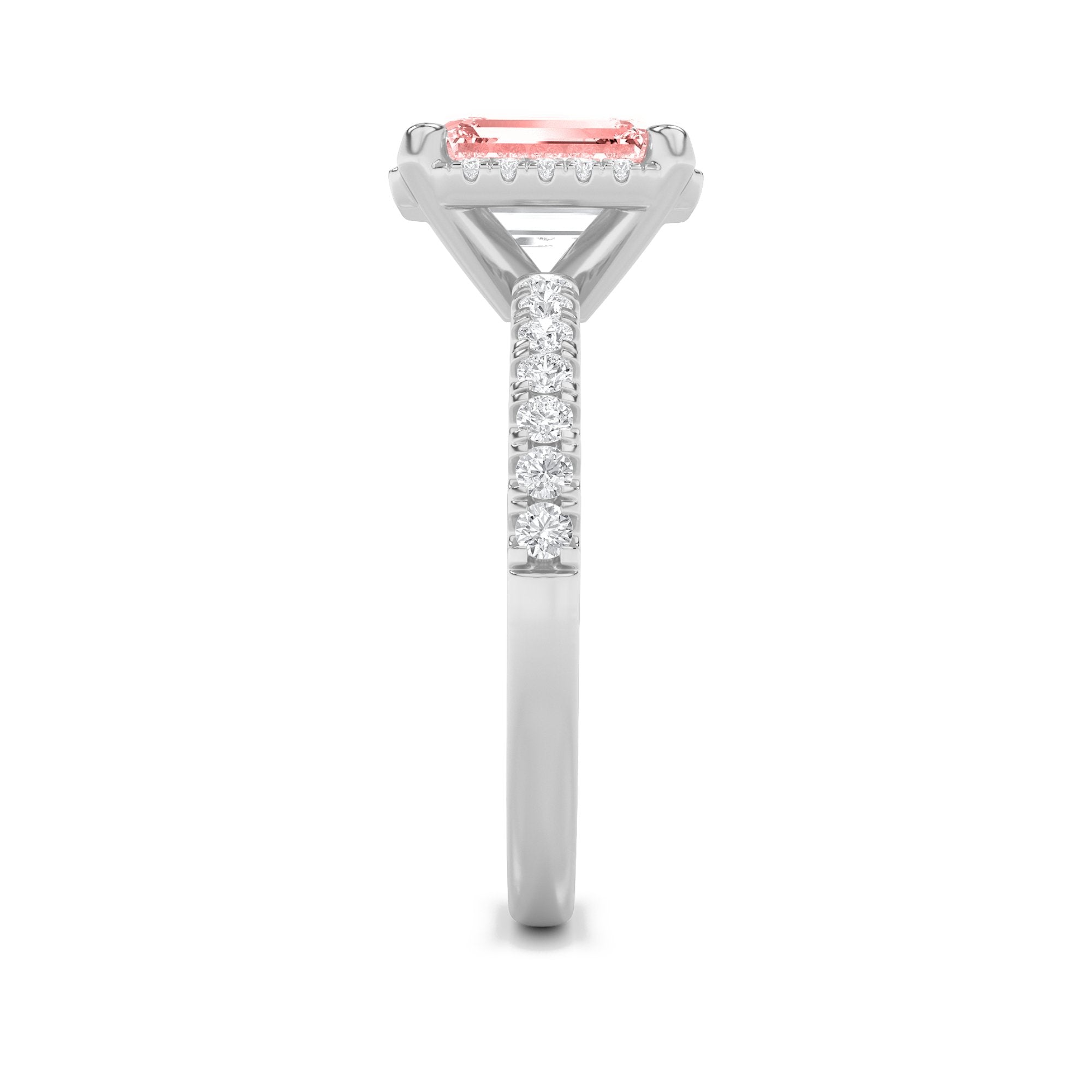 2CTW Radiant Shaped Lab Grown Diamond (F/VS) Halo Accented Engagement Ring in 14K Gold
