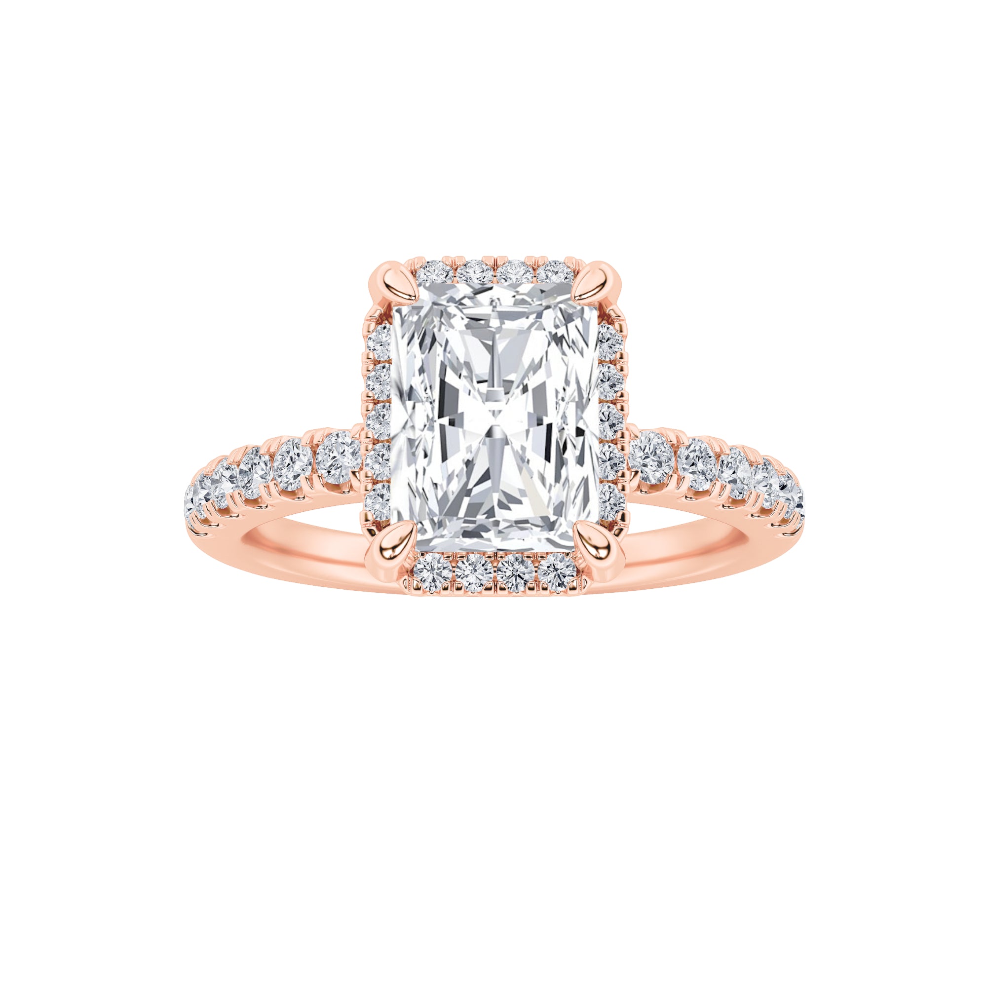 2CTW Radiant Shaped Lab Grown Diamond (F/VS) Halo Accented Engagement Ring in 14K Gold