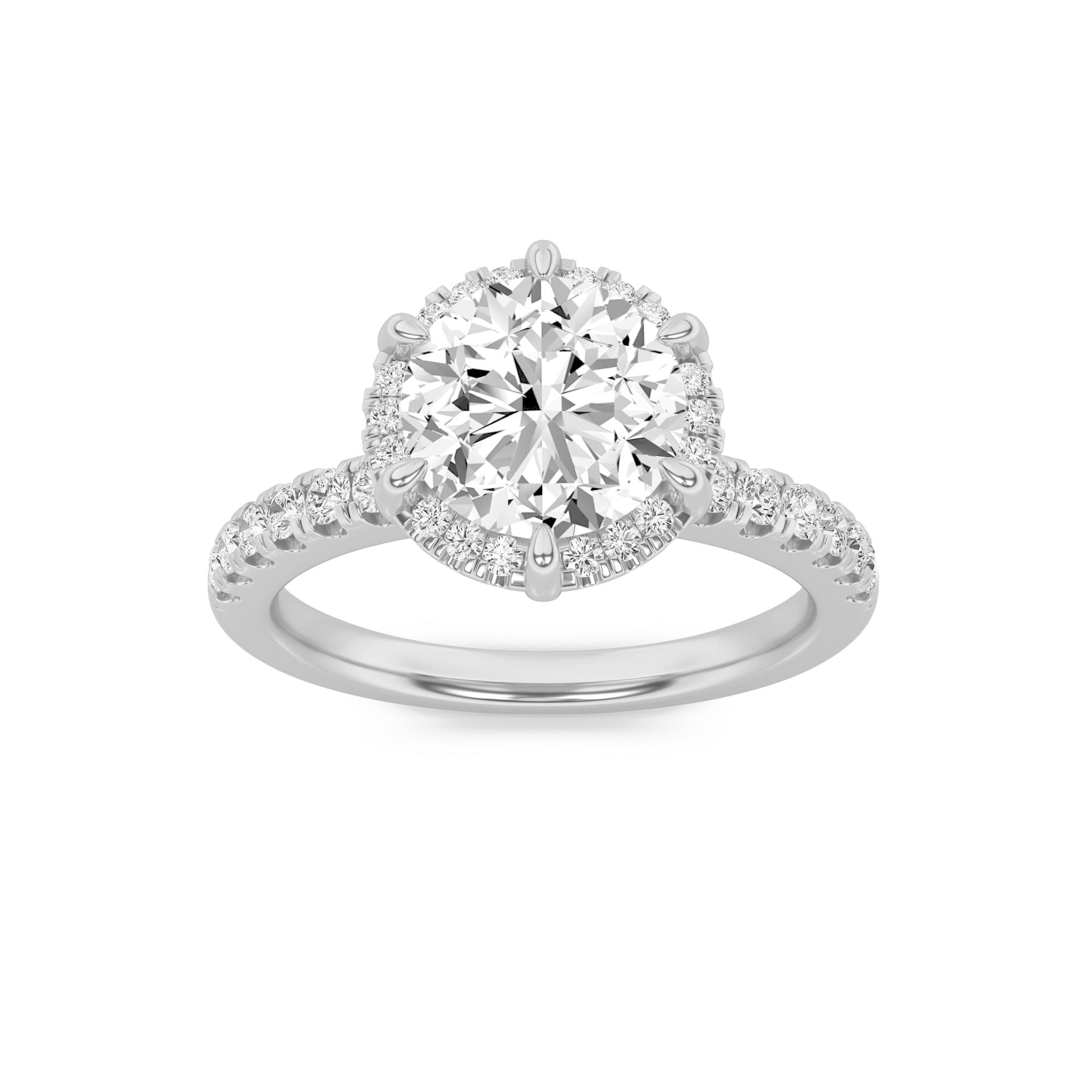2CTW Round Shaped Lab Grown Diamond (F/VS) Halo Accented Engagement Ring in 14K Gold