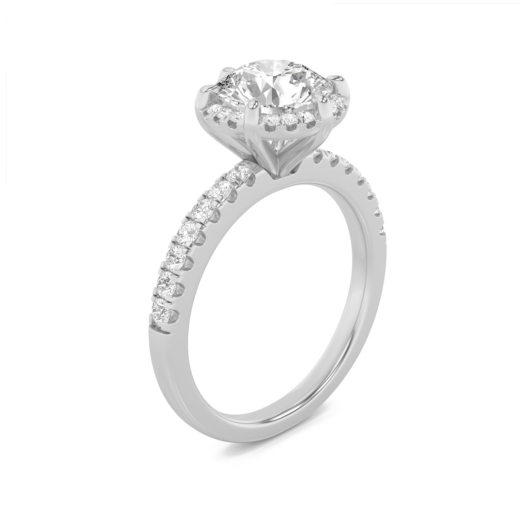 2CTW Round Shaped Lab Grown Diamond (F/VS) Halo Accented Engagement Ring in 14K Gold