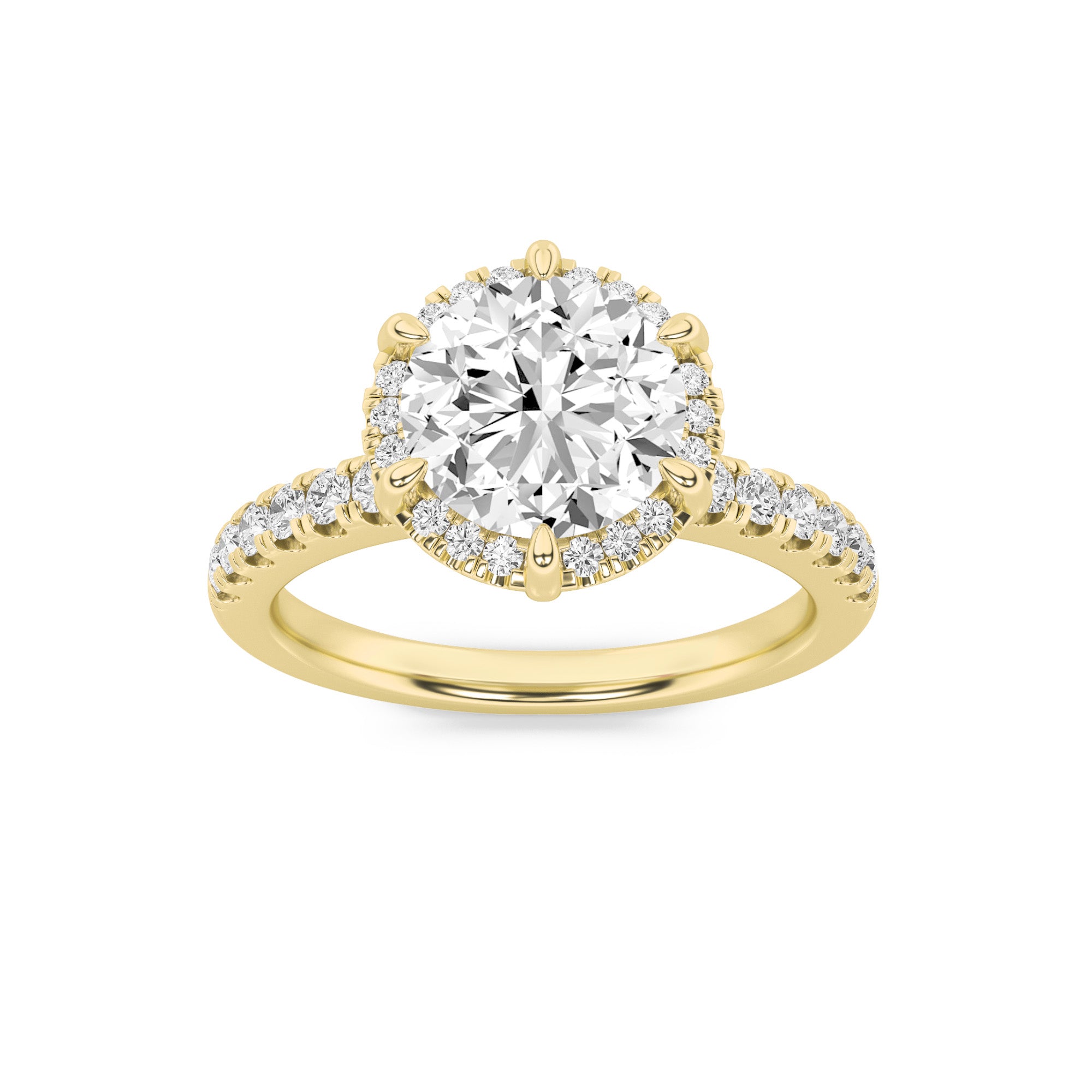 2CTW Round Shaped Lab Grown Diamond (F/VS) Halo Accented Engagement Ring in 14K Gold
