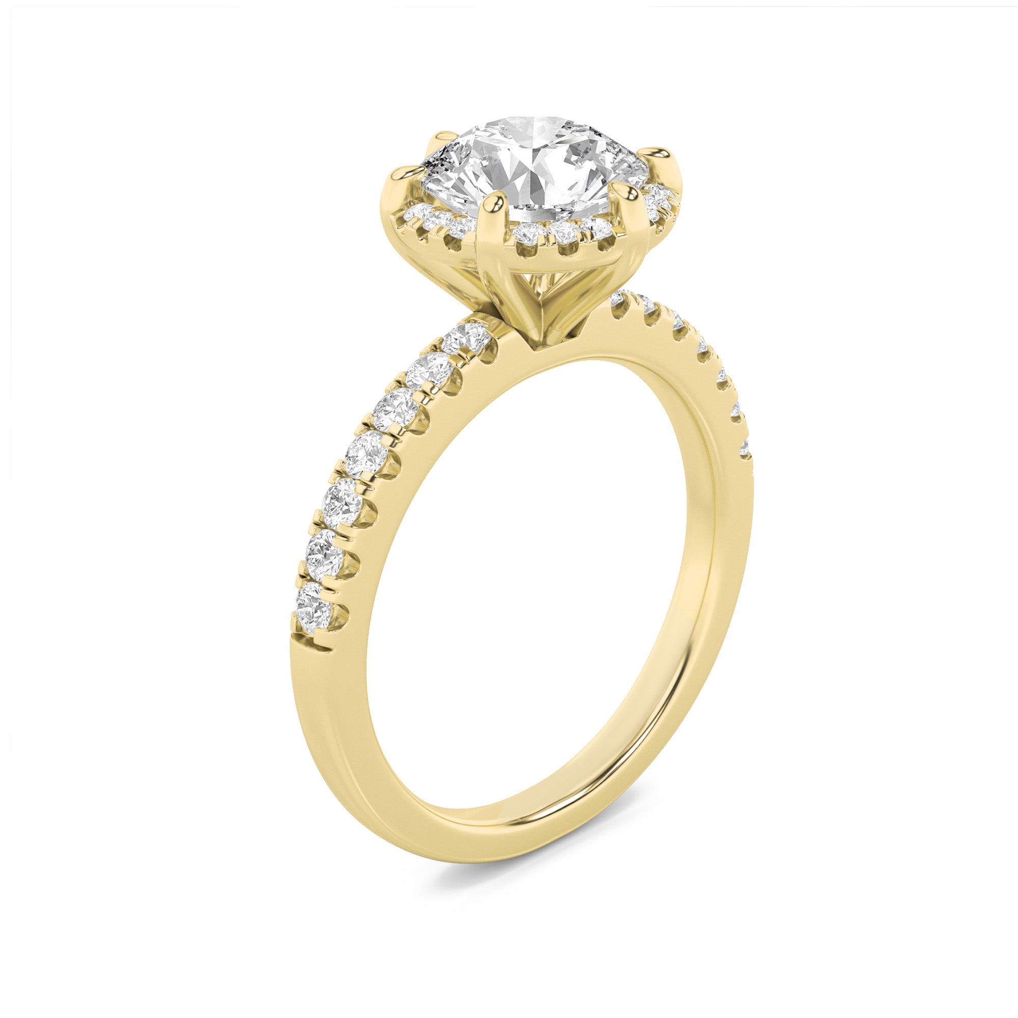 2CTW Round Shaped Lab Grown Diamond (F/VS) Halo Accented Engagement Ring in 14K Gold