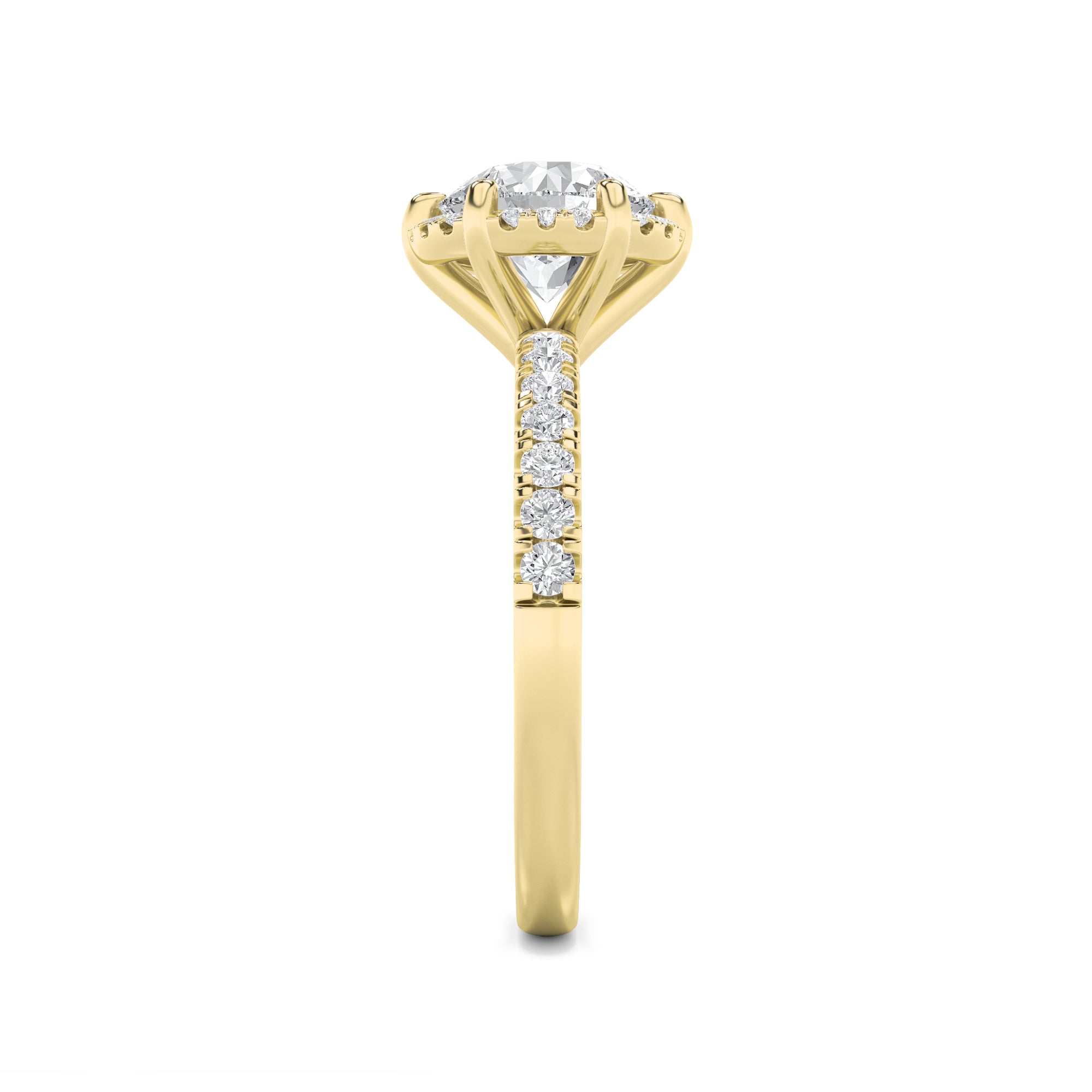 2CTW Round Shaped Lab Grown Diamond (F/VS) Halo Accented Engagement Ring in 14K Gold